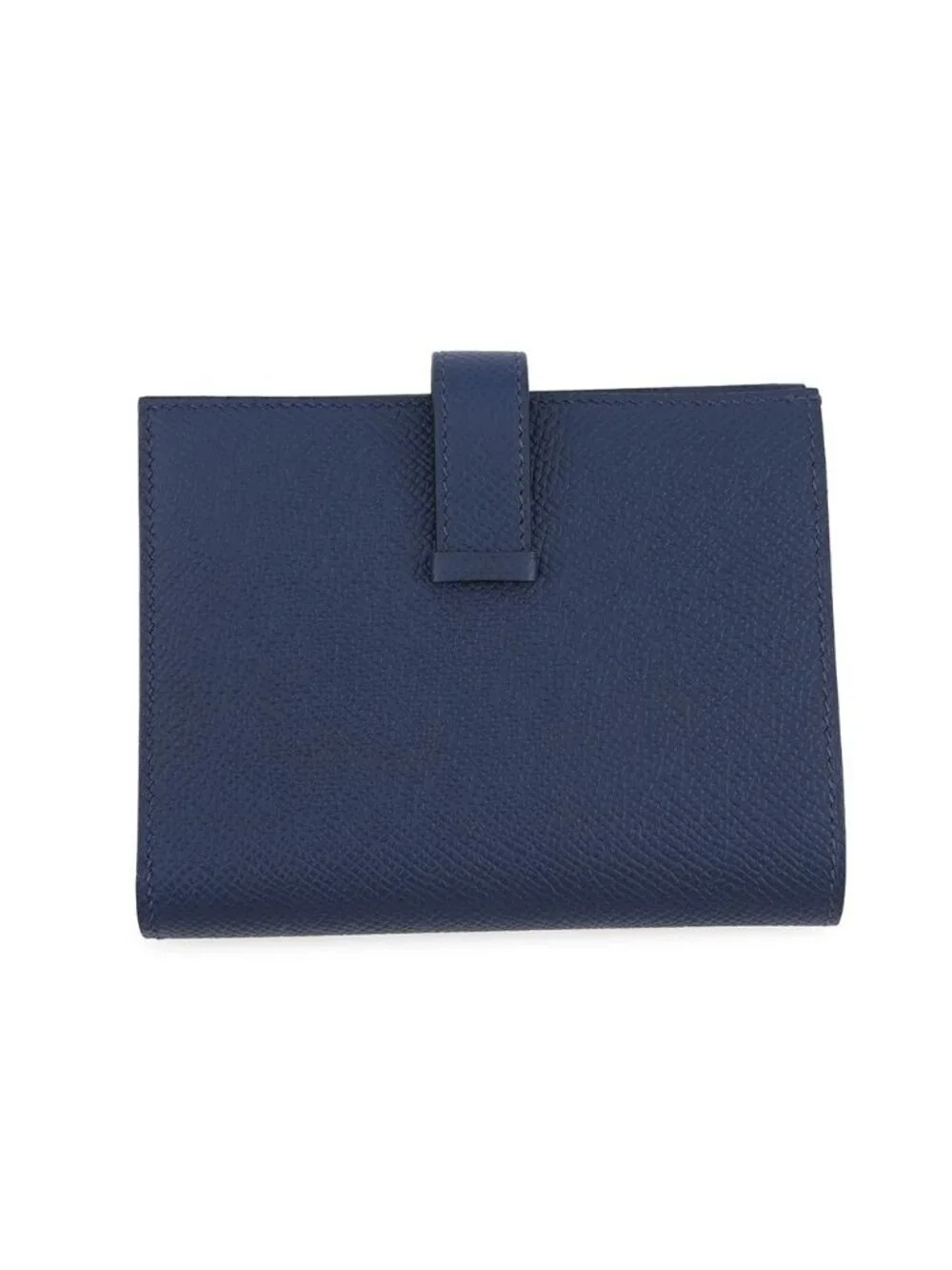 Hermes Bifold Wallet Bearn Compact Blue Navy Gold Epsom